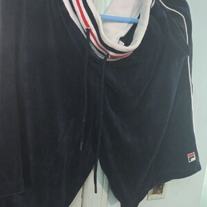 Fila Dark Blue Velour Shorts with Striped Waistband